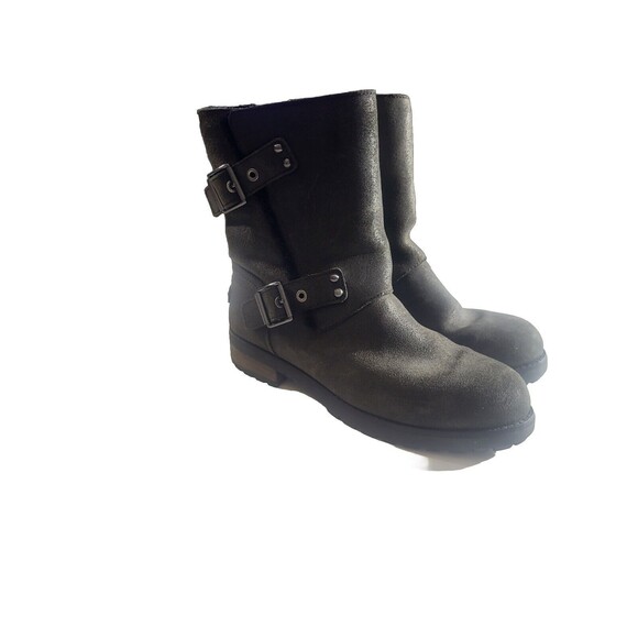 UGG Koolabura  Elista Mid-Calf Gray Suede Leather Block Heel Zip Boot-10 New - Picture 1 of 11